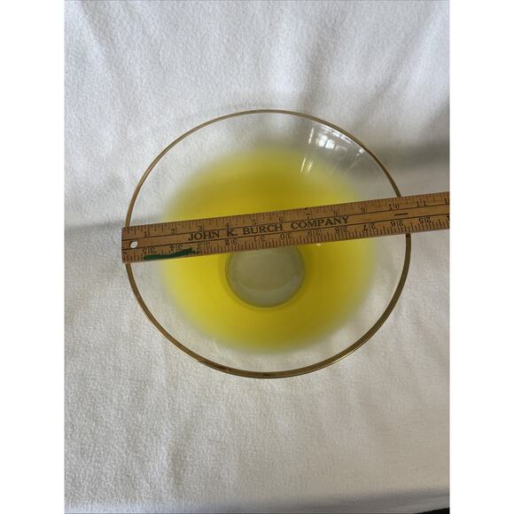 Vintage Mid Century Modern Yellow Frosted Bowl with Gold Rim Blendo - Picture 5 of 7